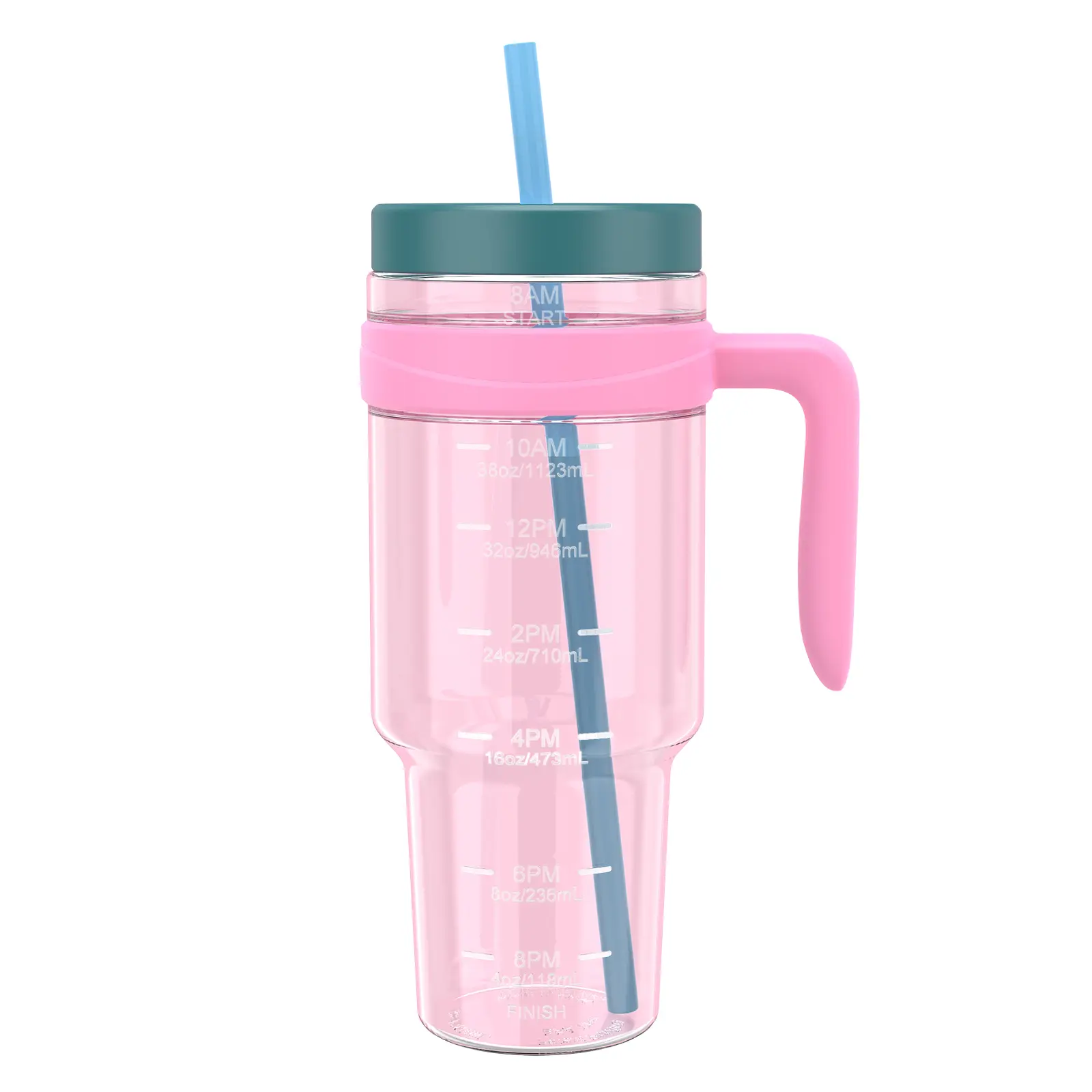 Tronco 50 oz Tritan Plastic Tumbler with Lid and Straw, BPA-Free Reusable Clear Water Bottle with Time Marker, 100% Leak Proof & Wide Mouth for Iced Coffee, Juice, Bubble Tea, Smoothies