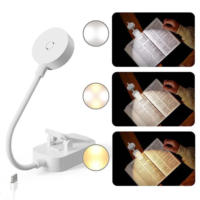 Rechargeable Clip-On Book Light, Adjustable Brightness, 3 Color Temperatures, Lighting Modes Adjustable, Ideal for Reading in Bed, Portable LED Powered Lamp for Nighttime Use, Adjustable LEDs, Clamp Lamp, Nightlight