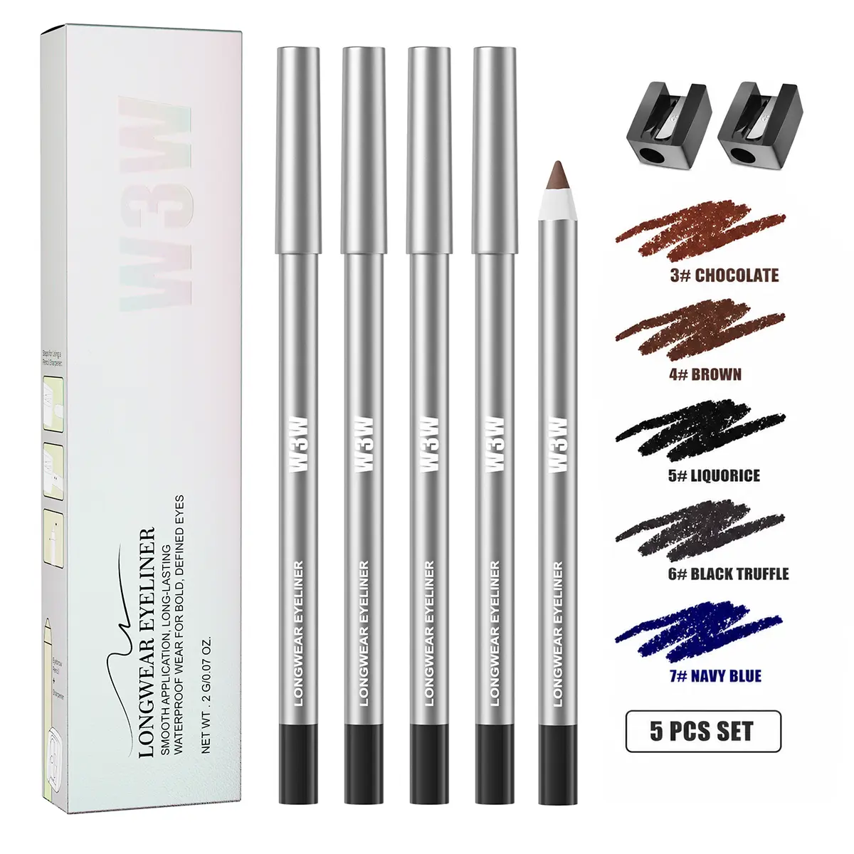 5PCS Waterproof Gel Eyeliner Pencil with Smooth Creamy Glide Texture, Smudge Resistant Eye Liner for Inner and Outer Eyelid Definition, Precision Winged Eye Makeup for Daily and Night Looks.
