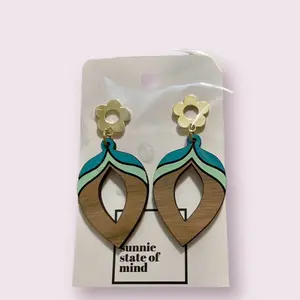 Almond Aurora Wood Hoop Earrings Female Casual Elegant Female Casual Elegant