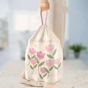 15 Pcs Trash Bags with Drawstring, Tearing-Free Design, Ideal for Bathroom, Office, Home, Bedroom, Floral Print, Durable & Convenient