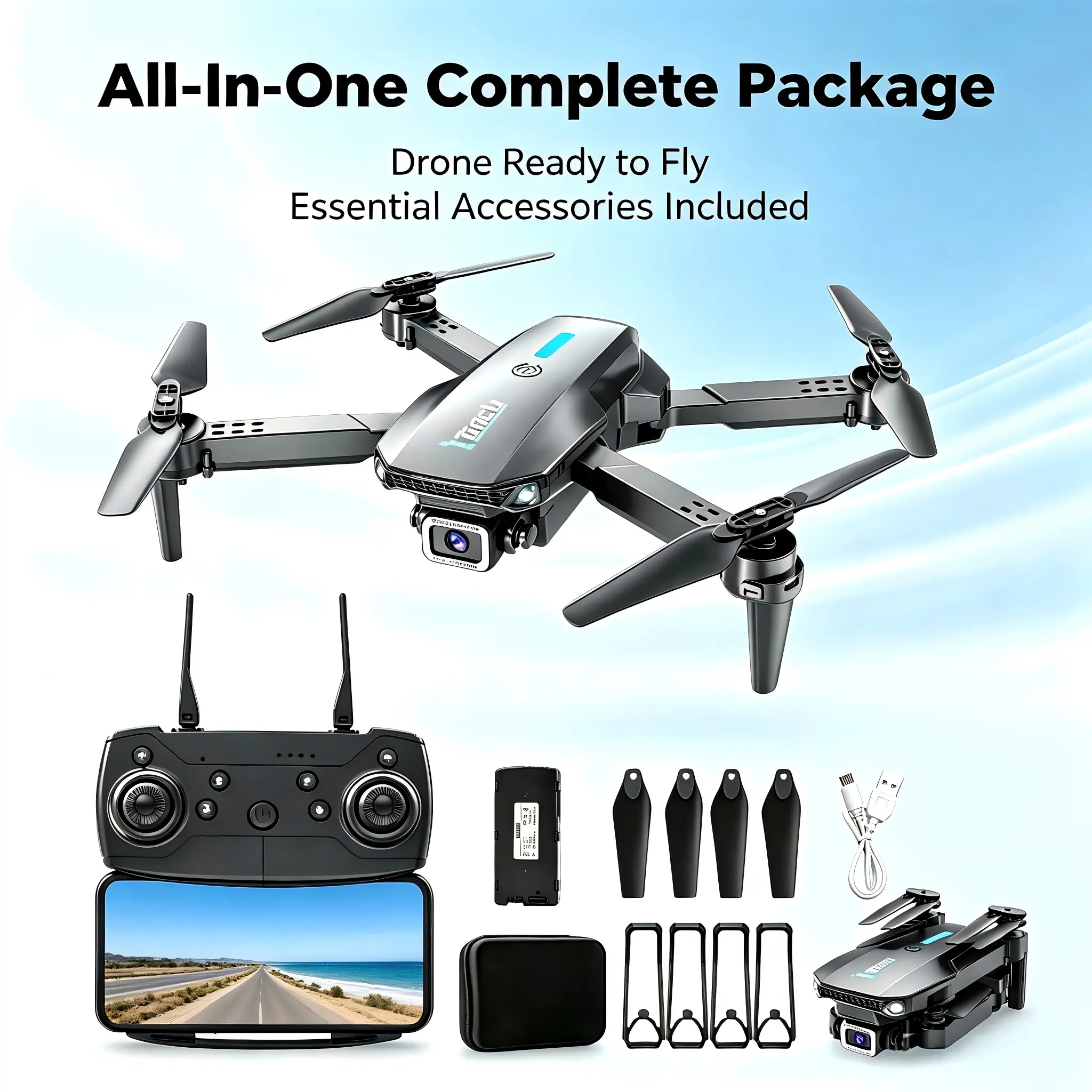 Tongli RC Quadcopter Drone - HD Aerial Shooting, Drop & Crash Resistant, Headless Mode, 1-Key Takeoff & Landing - Kids Electric Remote Control Aircraft Toy, Holiday Gift for Birthday & Christmas