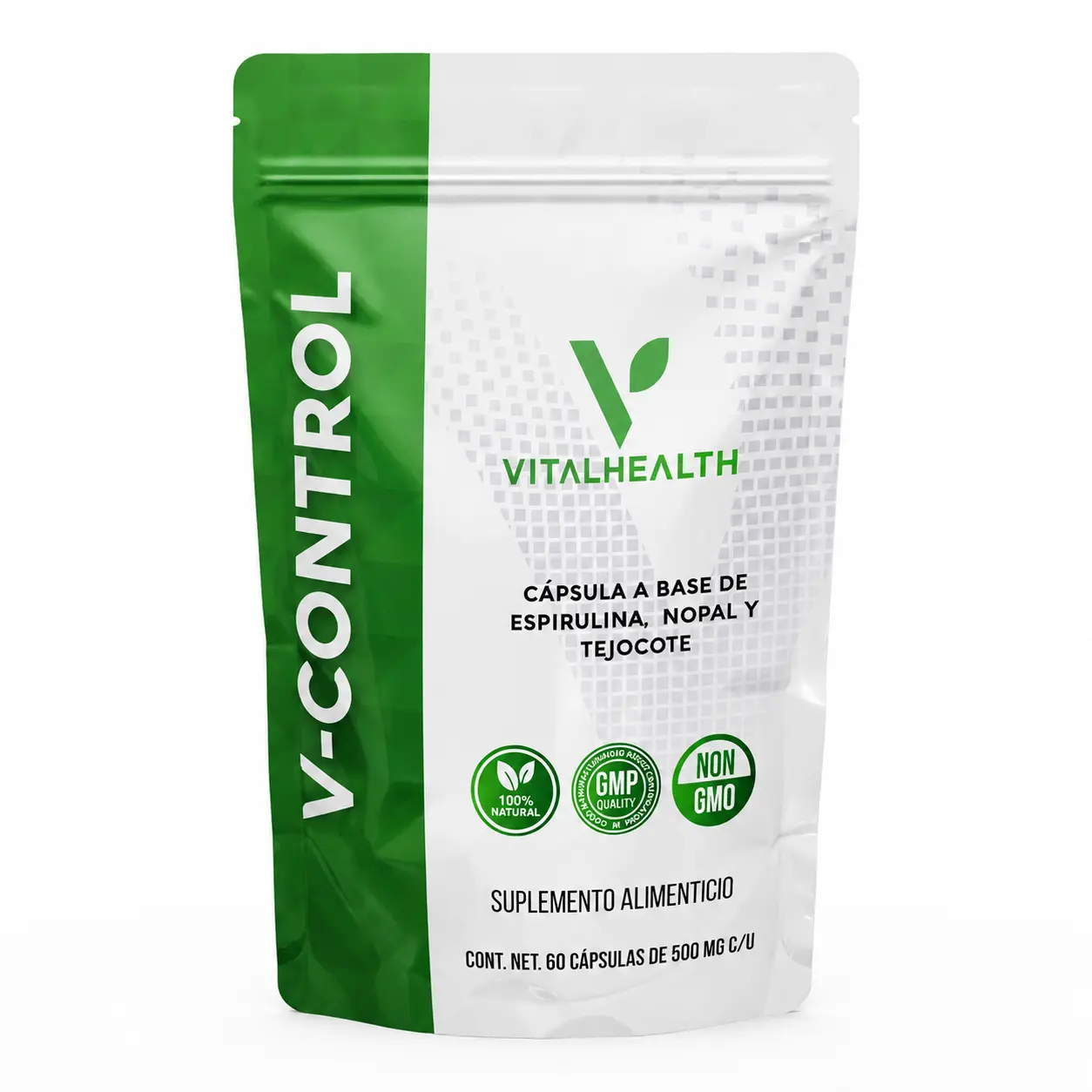 V-Control Dietary Supplement | Spirulina, Nopal Capsules | 60 Capsules 500mg | Daily Wellness Support