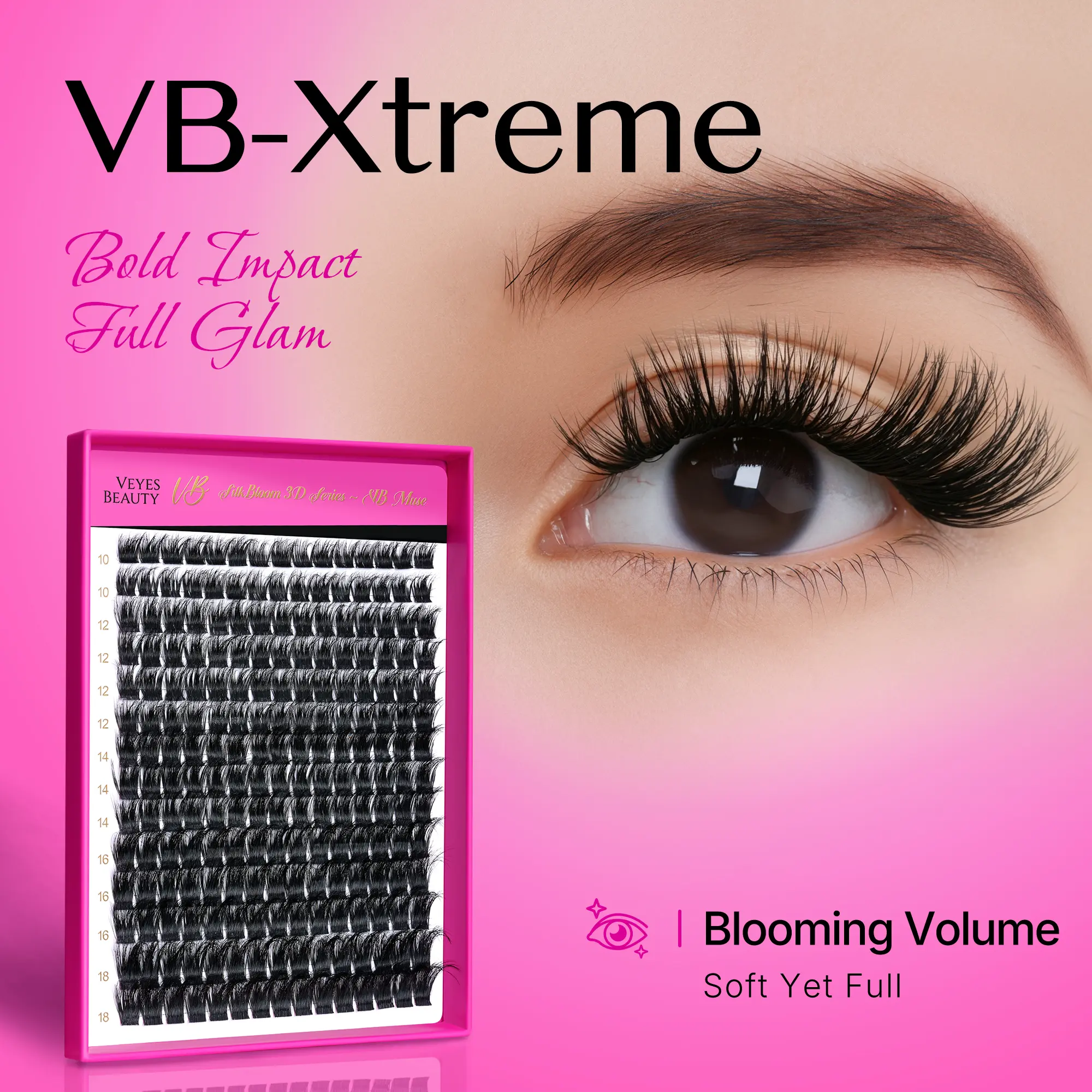 Veyesbeauty VB-Xtreme Cosmetic 3D Fluffy False Eyelash Clusters, 210 Volume Individual Eyelash Extensions 10-18mm Mixed Length Extra Large Pallet, Wispy Faux Mink Layered Lashes for Newbie 5-Second Home Self-Application