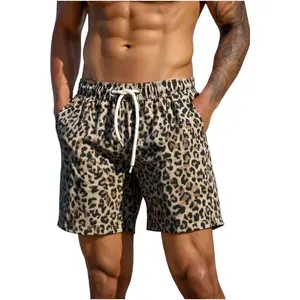 Men's Leopard Swim Trunks Drawstring Waist Vacation Beach Shorts