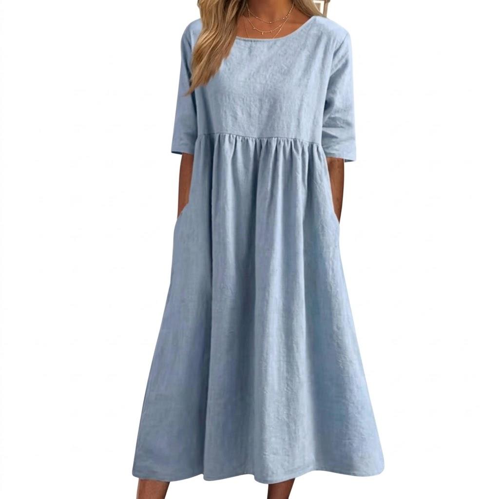 Women's Summer Maxi Dress S-5XL, Short Sleeve Casual Loose Fit Long Dresses with Pockets, Plus Size Boho Sun Dress for Vacation & Daily Wear