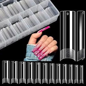 Square Nail Tips NO C Curve, 504PCS XL Long Straight Flat Pre Shaped False Nails, Half Cover Clear Nail Tips for Acrylic Nails, French Nail Extensions for Nail Salon Home DIY, 12 Sizes