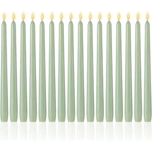 16 count 10 Inch Long Tapered Candle Stick Bulk  Unscented  Candlestick Paraffin Wax with  Wick for Valentine's Day  Shower Wedding Holiday Party Church(Pea Green)
