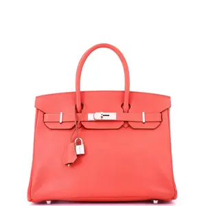 Pre-owned HERMÈS Leather Top Handle Bags Hermes Birkin Handbag Rose Jaipur Epsom with Palladium Hardware 30 by Rebag