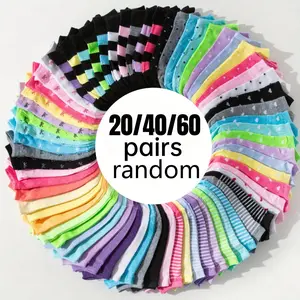 20/40/60Pairs Candy Colored Short Socks Oversized Combination Set For Spring, Summer And Autumn, Soft, Comfortable And Breathable Short Socks, Casual And Versatile Socks