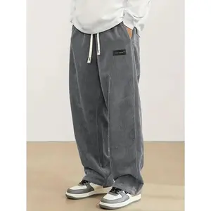Corduroy Casual Pants - Solid Color with Drawstring Waist & Side Pockets, Soft Breathable Fabric, Regular Fit for All-Season Comfort, Hand Wash Only, Men's Sweatpants