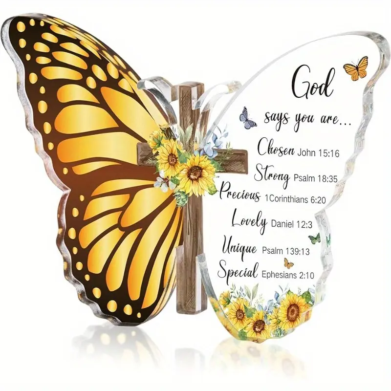 Acrylic Christian Religious Gifts, Bible Verses God Faith Inspirational Scripture, Serenity Butterfly Cross Prayer Decor, Christian Keepsake, Vintage Plaque Decor, Acrylic Plaque Sign