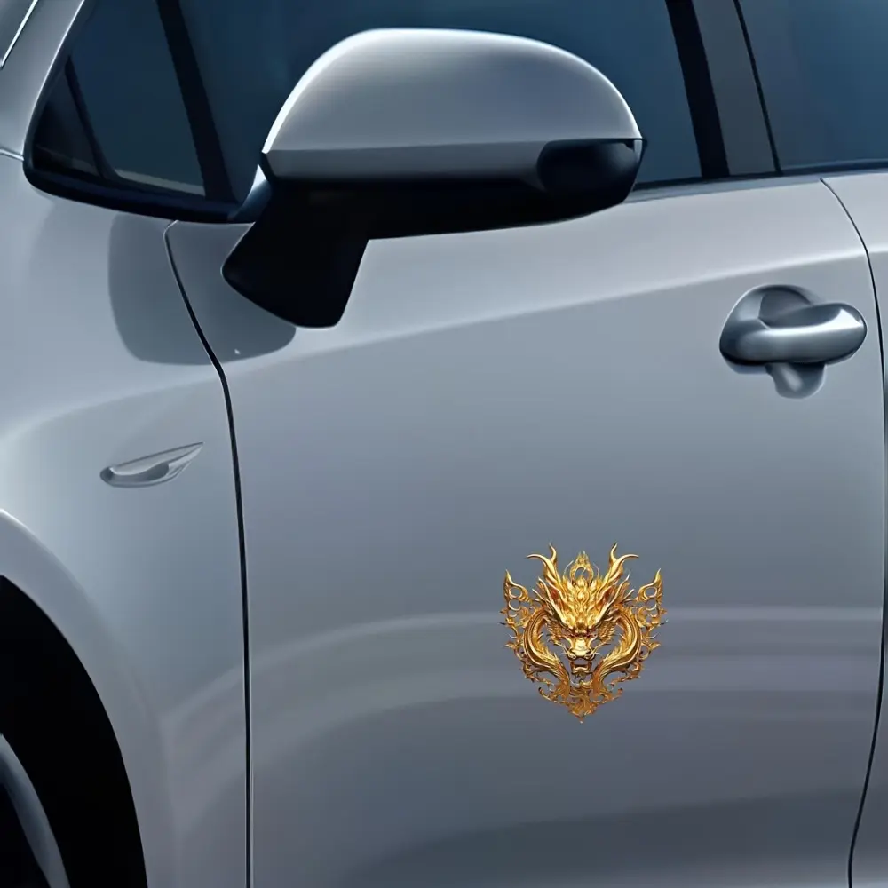 1PC Cool Chinese National Trend Golden Dragon Pattern Sticker For Cars,  Gilded Golden Dragon Decor Daily With Shiny Gold Tone Texture Details Convey Love For Chinese National Trend Style Inject National Trend Dominant Soul Into Items