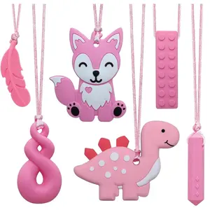 FNE38 Chew Necklaces for Sensory Kids and Adults, Sensory Necklace for Boys and Girls with Autism, ADHD, SPD, 6 Pack Chewy Necklace for Anxiety Fidgeting Relief