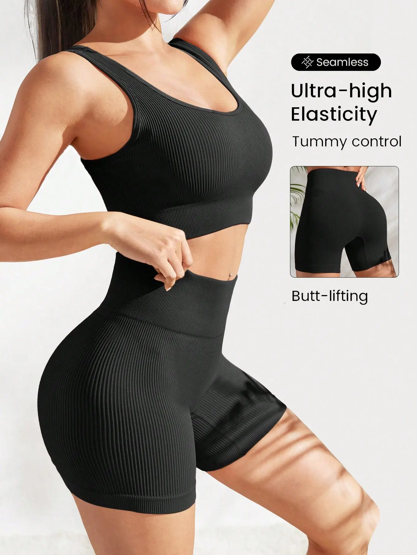 【Clearance sale】 Women's Solid Bra & High Waist Shorts Tracksuit Set, Sporty Breathable Comfortable Comfy Fitness Outfits for Women Yoga Workout Activewear Workout Gym Clothing Summer Lounge Sweatsuits   Seamless Wire-Free Full Coverage Bra