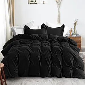 Velvet Duvet Cover Set, Luxuriously Soft, Zippered Flannel Comforter Cover, Black