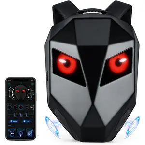 Gelrova Knight Pro LED Motorcycle Backpack with Bluetooth 5.0 Speakers 360° Sound System Expandable 14.8L to 25.2L 14" Laptop Compartment Gift Dynamic LED Eye Display Customizable 100+ Animated Eyes