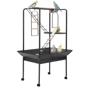Extra Large Bird Cage 66'' with Removable Tray, Waterproof Roof, Locking Wheels, Heavy Duty Indoor Outdoor Metal Aviary Playstand for Macaw, Parrot, Conure, Cockatiel