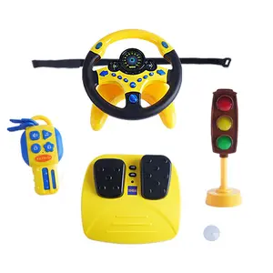 Simulation Car Steering Wheel Toy, 1 Box Traffic Learning Machine, Including Steering Wheel, Pedal Base, Key, Traffic Light, Suitable for Boys and Girls