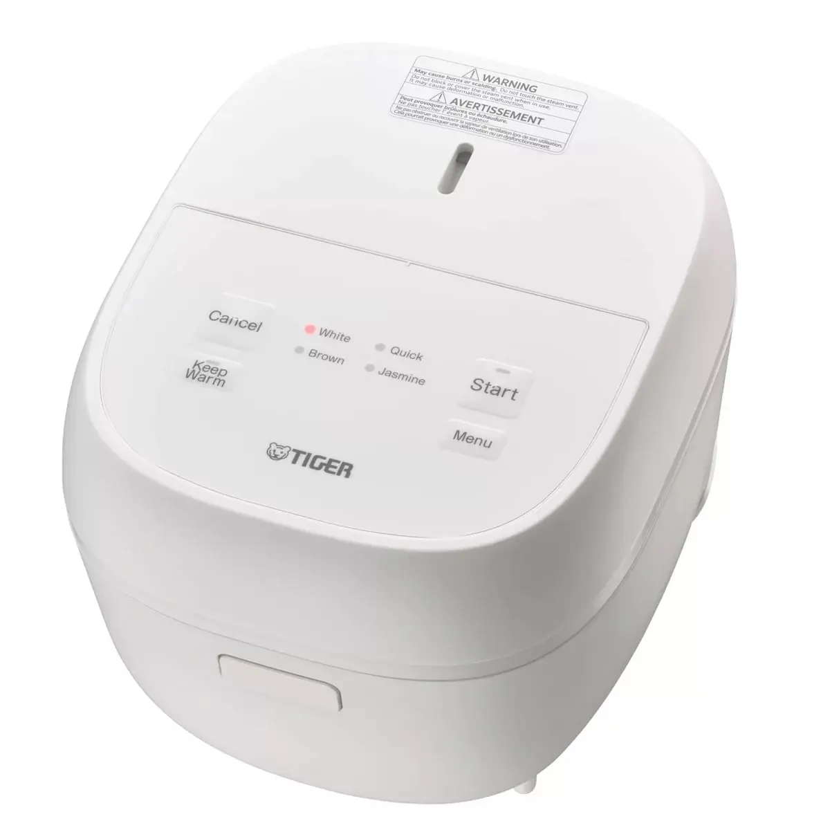 Tiger JBT-B10U-WY Compact 1L Micom Rice Cooker - White, Plastic Body, Auto Shut-Off, Corded Unit, Detachable Plug, Microcomputer Control