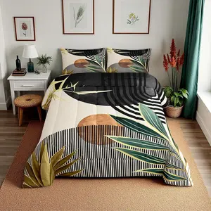 Mid Century Modern Comforter Set,Boho Botanical Minimalist Bedding Set,Vintage Line Art Down Comforter,Modern Simple Abstract Aesthetic Duvet
