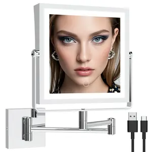 RUACQ Magnifying Makeup Mirror 10X Wall Mounted with 3 Color Lights Chrome Finish for Enhanced Grooming