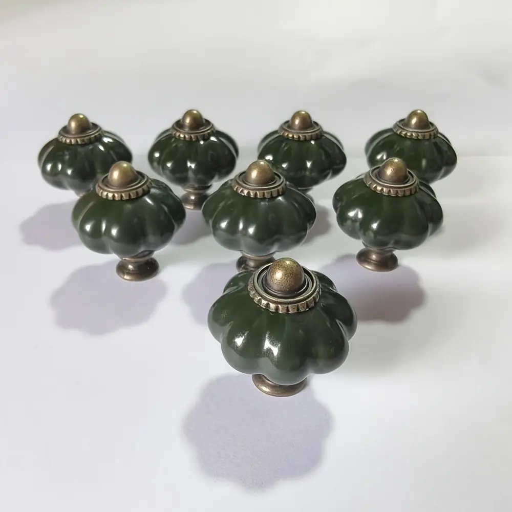 12pcs Vintage Dark Green Ceramic Cabinet Knobs, Drawer Handles Pumpkin Knobs for Dressers, Wardrobes, Cupboards, Furniture, Wardrobe Drawers And Home Projects