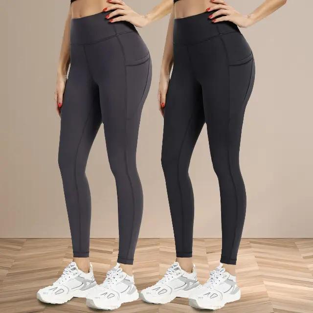 2 Pack "Stylish 7/8 High Waist Leggings with Pockets - Set of 2 Yoga Pants for Women"