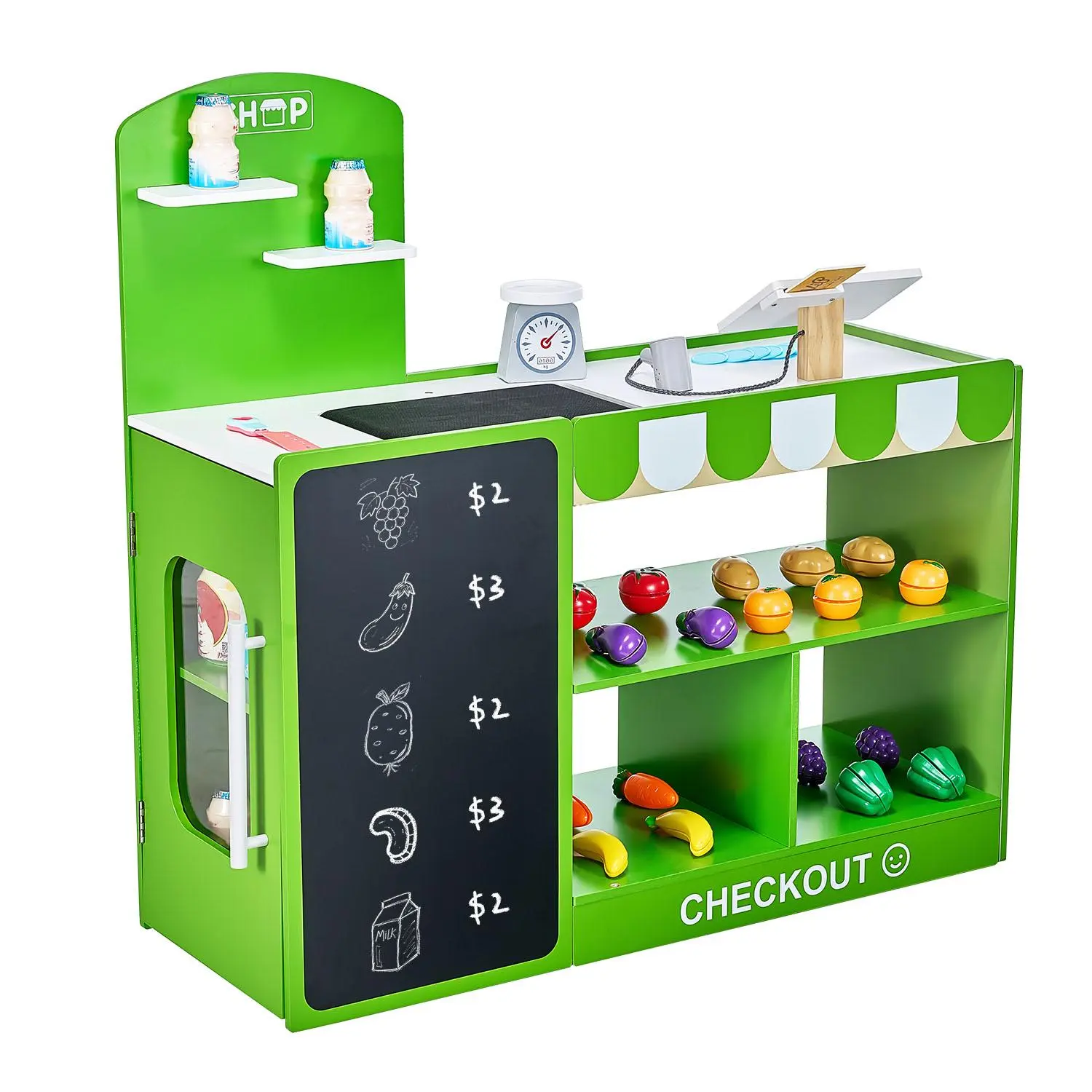 【SummerFinds】VEVOR Wooden Kids Grocery Store Multi-Activity Indoor Playset, with Shopping Bags, Conveyor Belt, Scanner, Cash Register, Realistic Scale, Card Reader, 35 Premium Accessories, Gift for Kids, Multi Activity Playset, Encourages Creativity