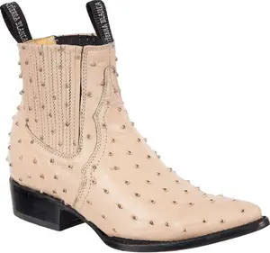 Botines de Avestruz Grabado Horma Puntal Arena