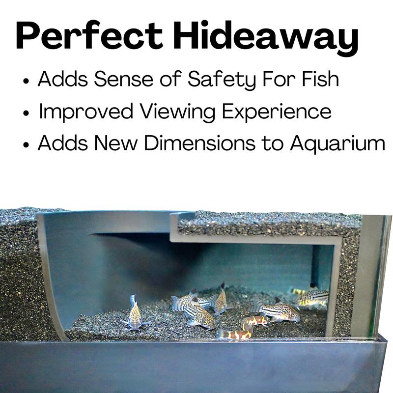 Aquarium Underground Two Hole Corner Cave | Viewing Fish & Shrimp Tunnel | Fish Tank Undergravel Hide Decor Decoration Hideout Perfect For Corydora Catfish, Kuhli Loach, Pleco, Betta Fish