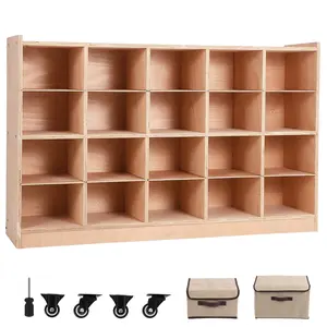 Garvee Storage Cabinet, 20 Grid Compartments, Anti Tipping Safety Fittings, Universal Rolling Casters, Storage Container Organizer, Natural Wood Texture, Home Office Organizer, Classroom Storage Rack, Kids Daily Item Arrangement Cabinet