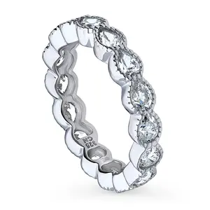 BERRICLE Sterling Silver Rings Stackable Eternity Band Ring for Women, Milgrain Bezel Set Pear Cut Cubic Zirconia CZ