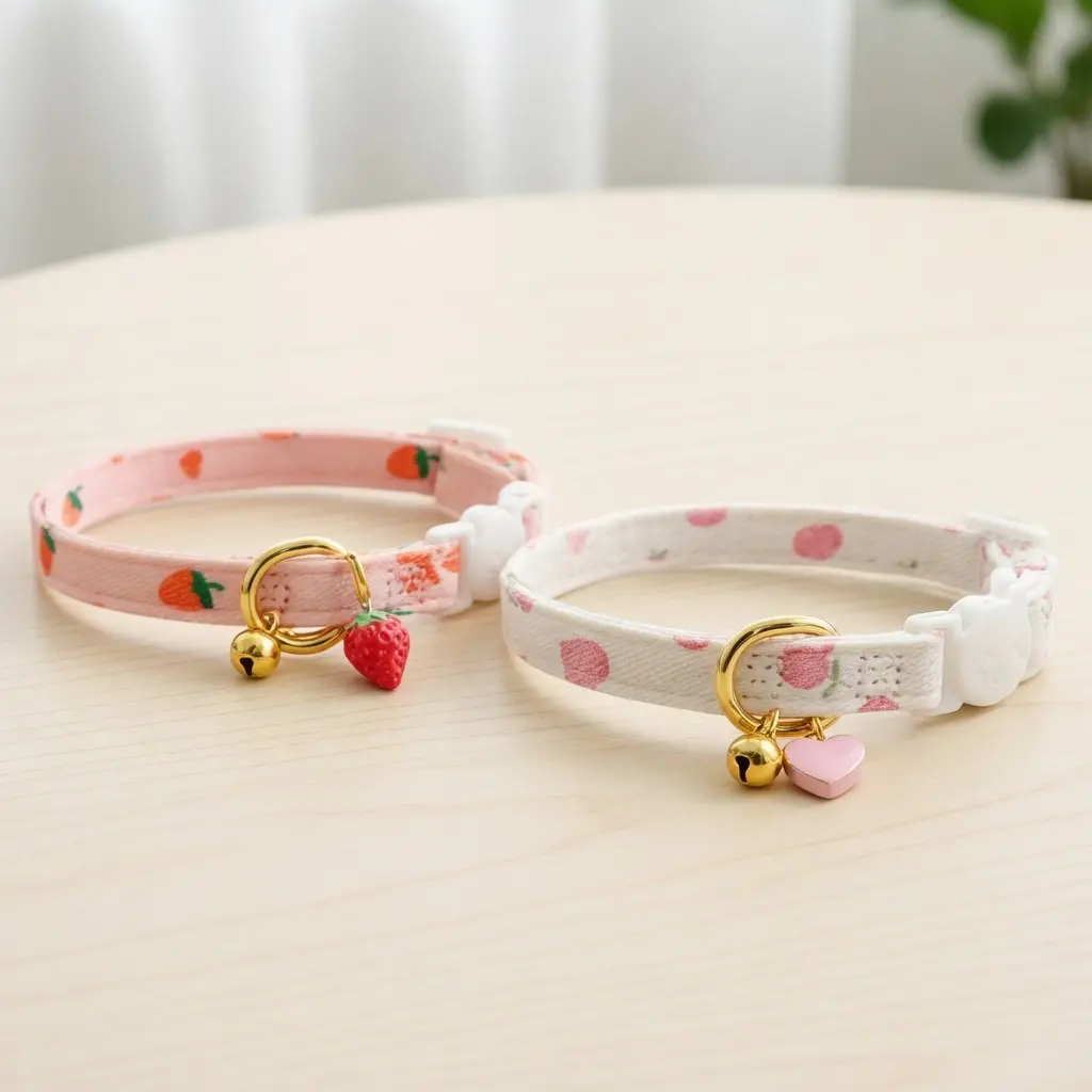 Breakaway Cat Collar Trending 2 Pack Cotton Cute Strawberry Print Kitten Collar with Heart Pendant Bell Adjustable Pet Daily Fashion Accessory