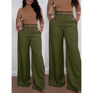 Comfort Pants Women's High-Waist Wide-Leg Casual Pants in Olive Green | Polyester, Machine Washable, Versatile Fashion