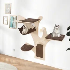 COSTWAY - Wall-Mounted Cat Tower Cat Wall Shelves Furniture with Perch-Brown