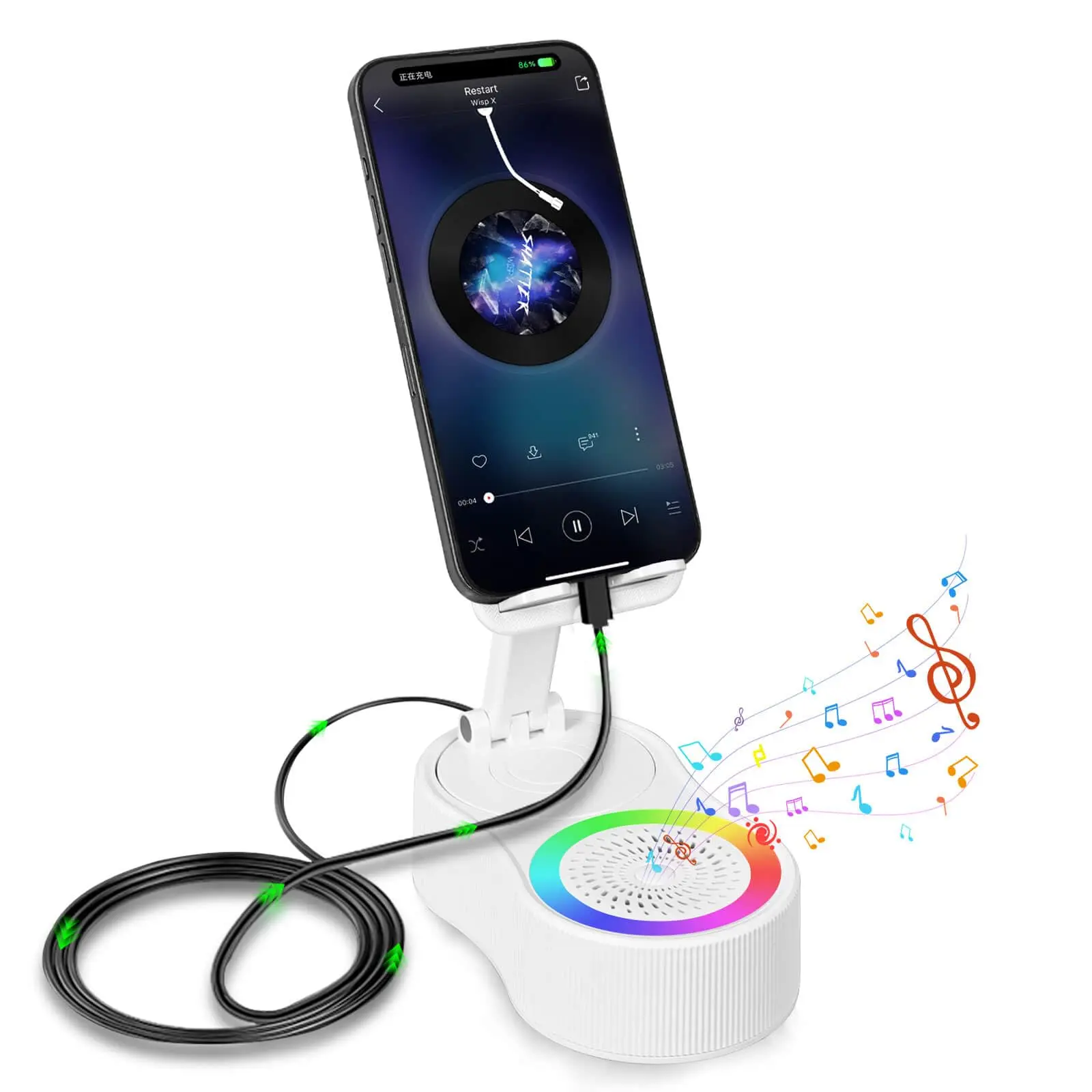 GMOX 3-in-1 ABS Aesthetic Wireless Charging Pad - Multifunctional Bluetooth Speaker, HD Surround Sound, LED Ambient Light, Cellphone Chargers, Customer Charging Dock, Kitchen Desk Decor Gift For Men