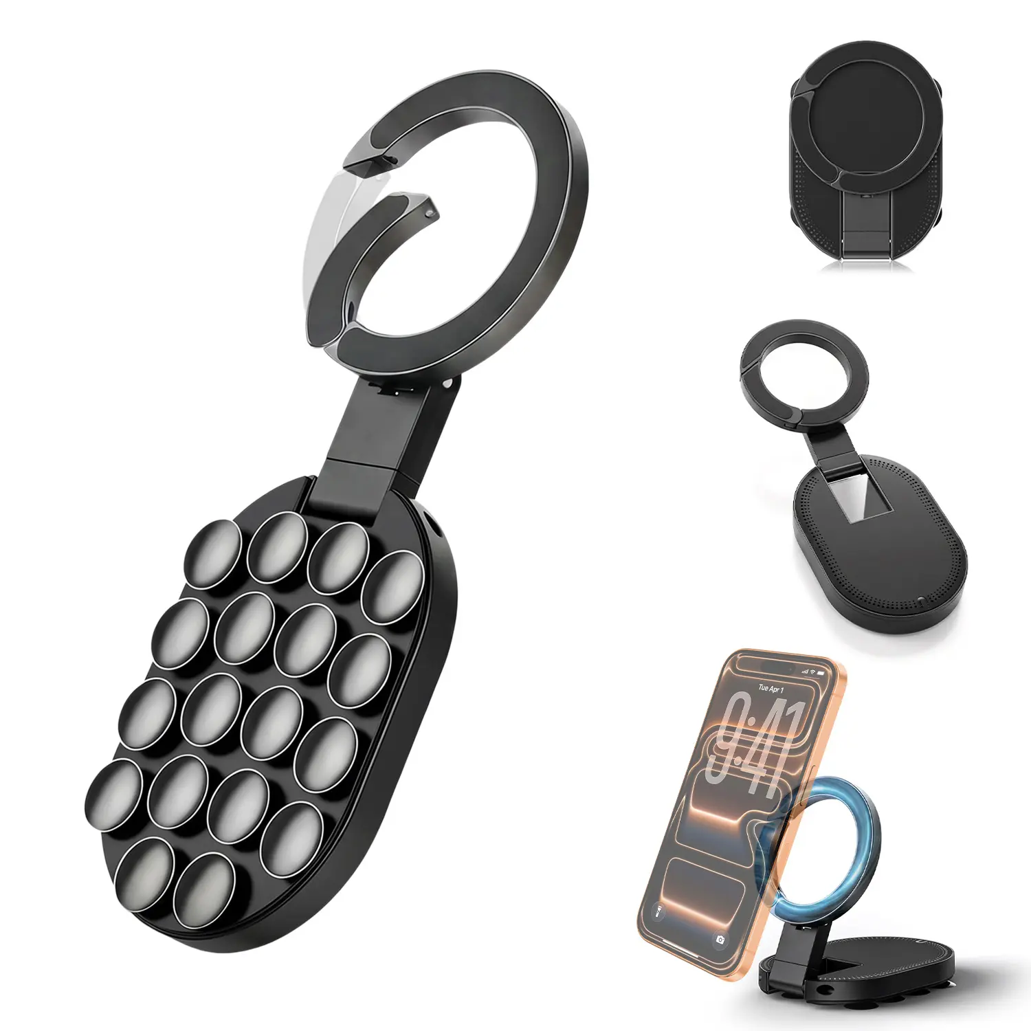 3-in-1 Magnetic Suction Cup Phone Mount, 360° Rotation & Maglock, Portable Phone Stand for Car Dashboard, Gym, Kitchen, Office, Double Stability & Wide Compatibility