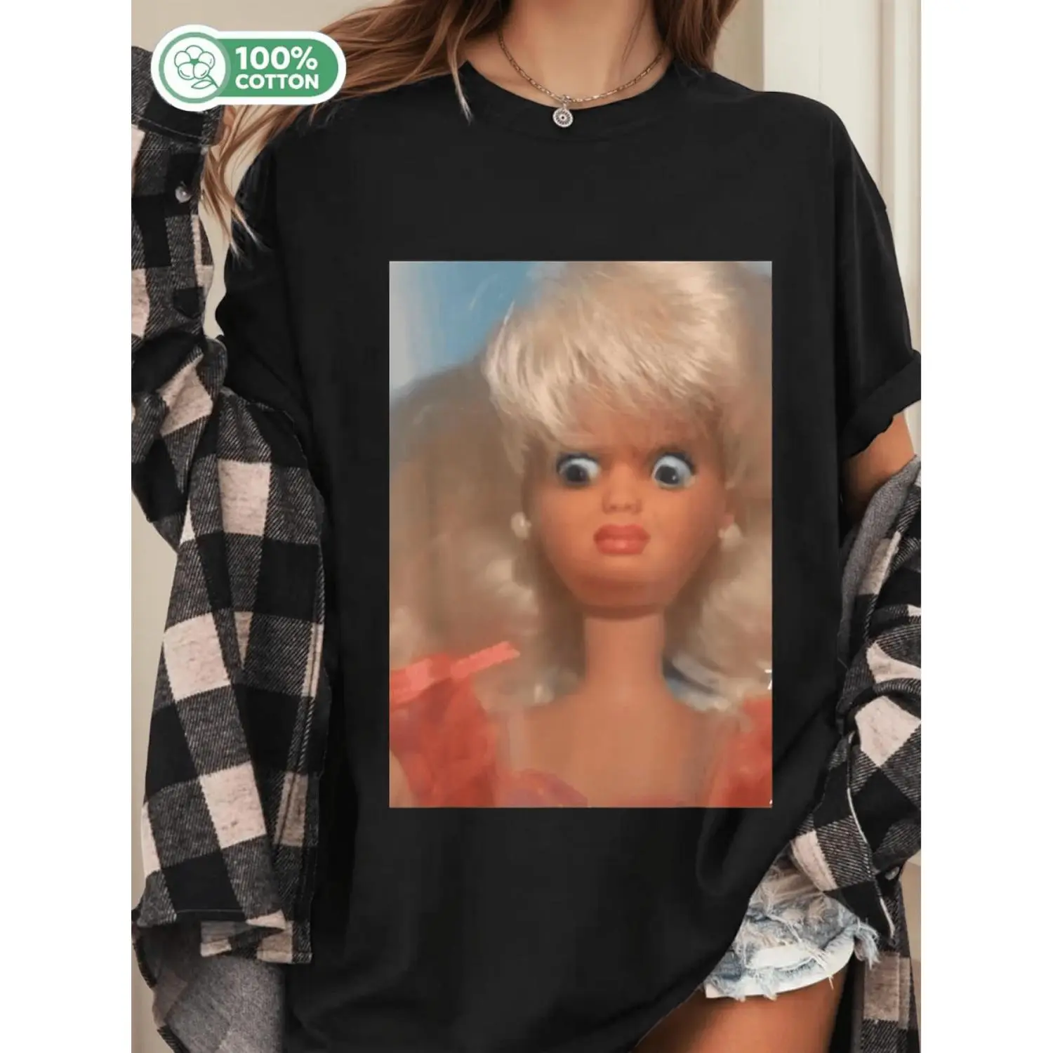 Humorous Disgusting Doll Face Meme T Shirt for Laughter Enthusiasts Casual Durable Print Comfortable Fit Quirky Comedy Apparel