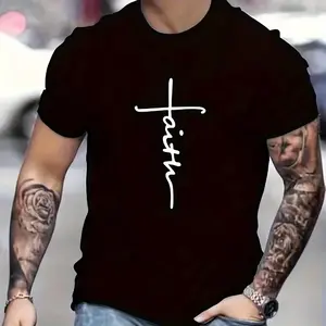 Faith Cross Graphic 100% Cotton T-Shirt– 2D Print, suitable for sports, travel and everyday wear, regular fit, knit fabric, suitable for everyday wear, makes a great gift.Graphic tee,90s graphic tees,men's t shirts,funny graphic tee