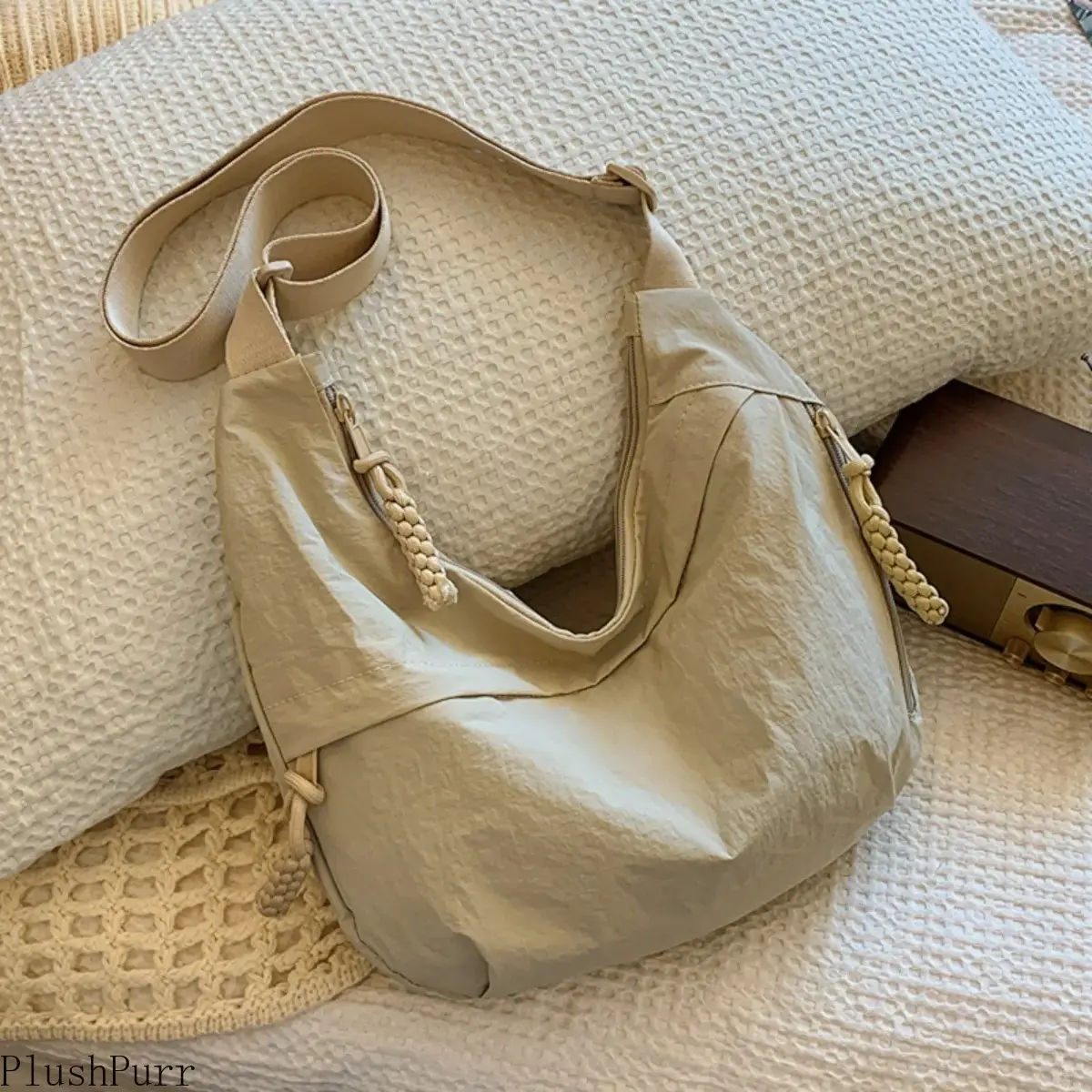Women's 2026 New Summer Washed Nylon Dumpling Crossbody Handbag - Retro Casual Lightweight Hobo Bag with Wrinkle Design, Minimalist Versatile Plain Bag for Travel, Daily Commute