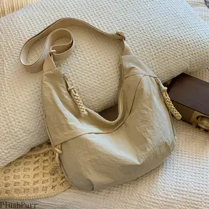 2026 New Summer Washed Nylon Dumpling Bag for Women Retro Casual Lightweight Hobo Crossbody with Wrinkle Design Perfect for Travel Daily Commute Vacation Shopping Outdoor Activities Minimalist Versatile Plain Pattern outdoorfun