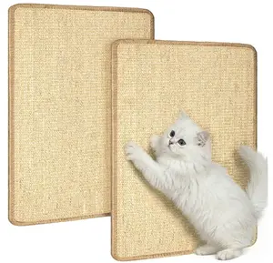 Natural Carpet Cat Scratching Mat Sisal, Large 23.6" x 15.7" Cat Scratching Pad for Indoor Cats with Adhesive Hook Loop Tape, Cat Scratching Rug Wall Scratchers for Indoor Cats