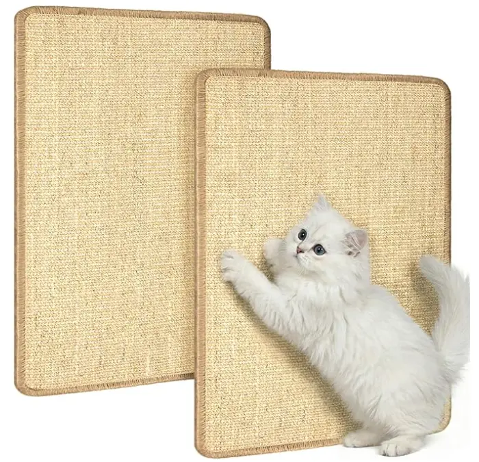 Natural Carpet Cat Scratching Mat Sisal, Large 23.6" x 15.7" Cat Scratching Pad for Indoor Cats with Adhesive Hook Loop Tape, Cat Scratching Rug Wall Scratchers for Indoor Cats