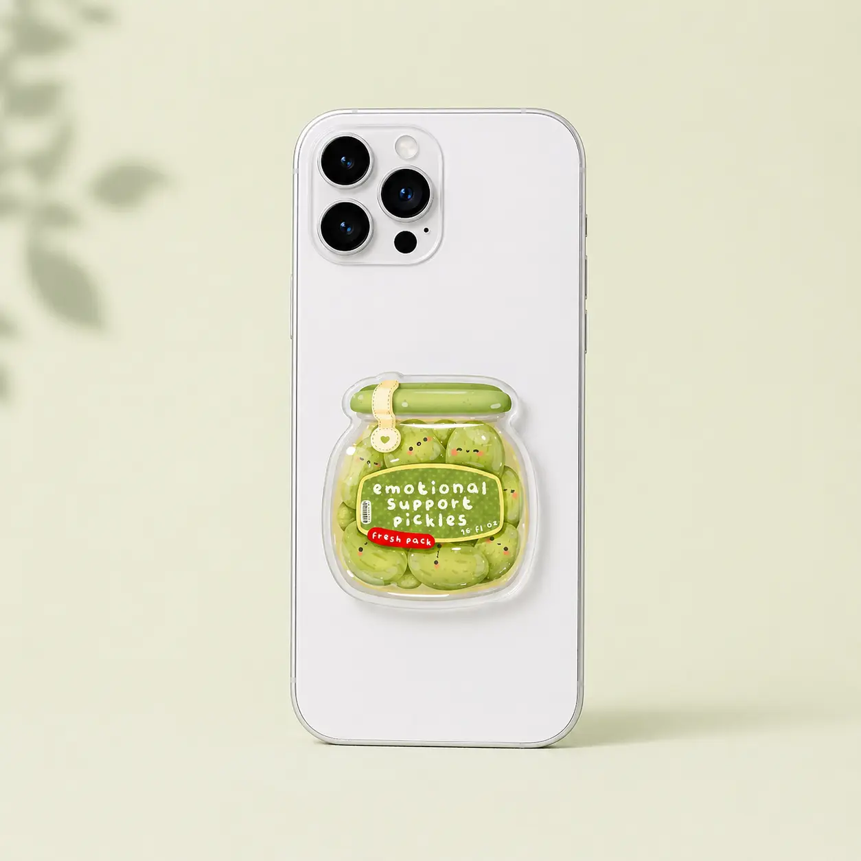 Emotional Support Pickles Magsafe Phone Grip, Aesthetic Green Acrylic Magnetic Phone Mount, Pop Socket Durable Smartphone Y2K Accessories