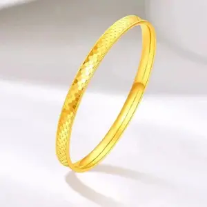 18K Gold-Plated Textured Bangle for Women