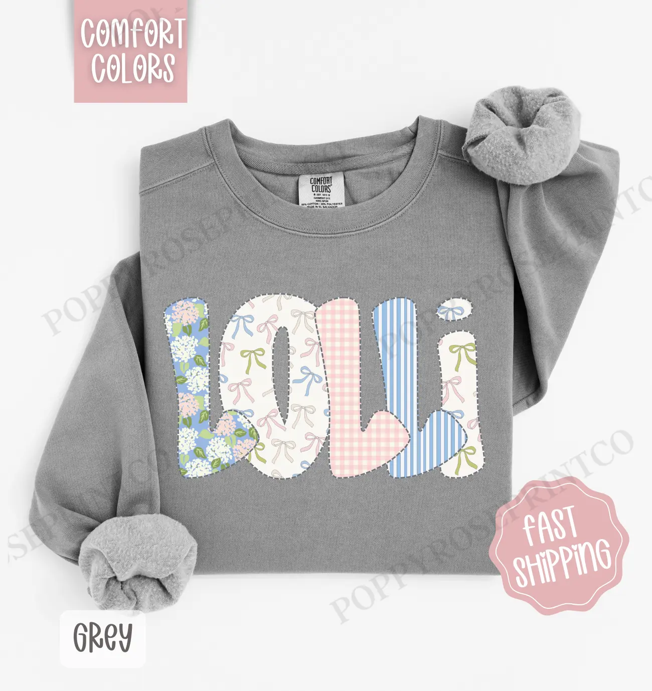 Floral Lolli Comfort Colors Sweatshirt, Cute Spring Grandma Sweater, Coquette Lolli Crewneck