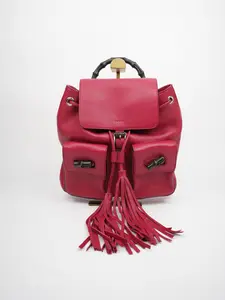 Pre-owned GUCCI calfskin Backpacks Leather Bamboo Tassel Red Backpack
