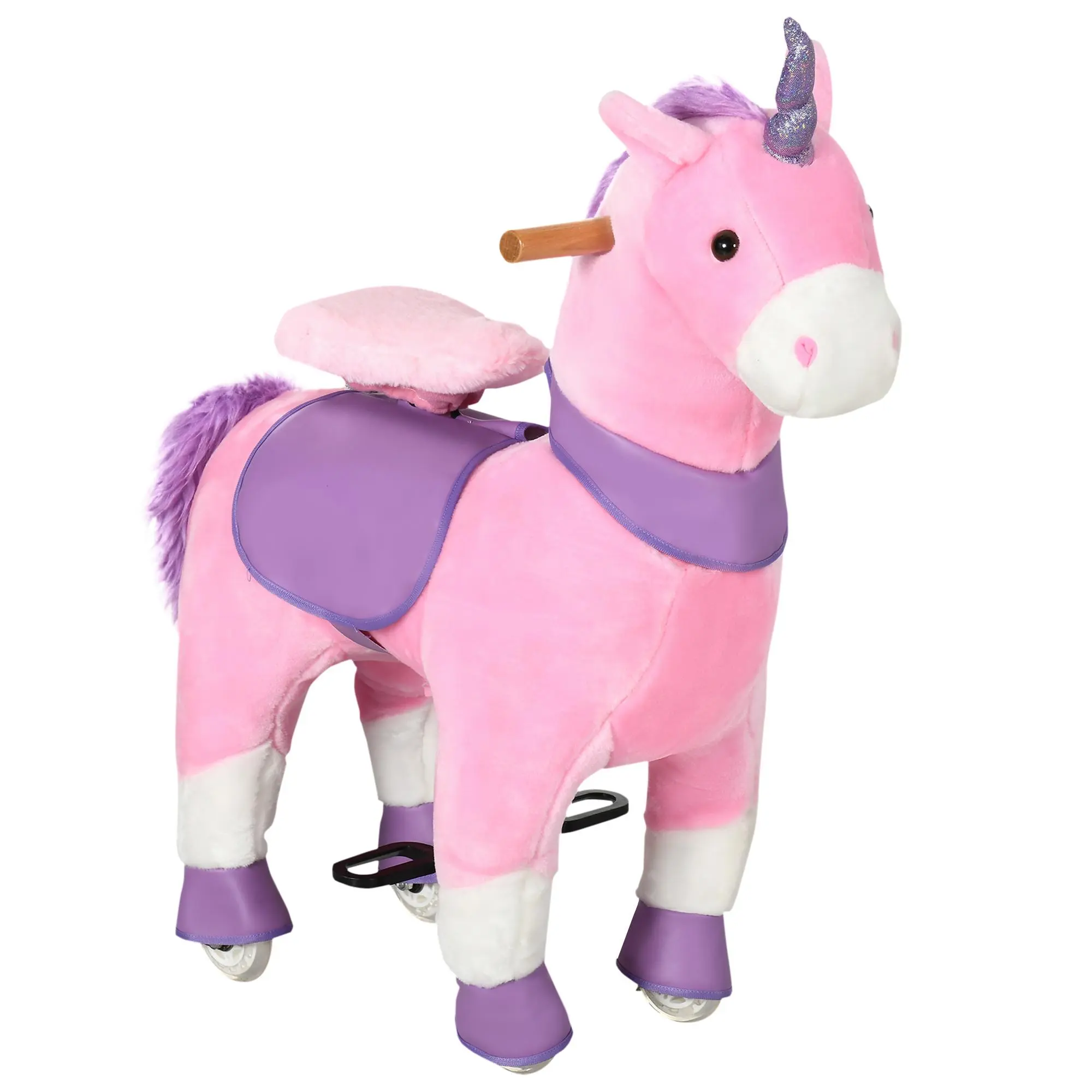 Qaba Plush Ride-On Walking Unicorn Toy for Kids - Sparkly Horn, 176lbs Weight Capacity, Imaginative Interactive Play, Perfect Unicorn Gift
