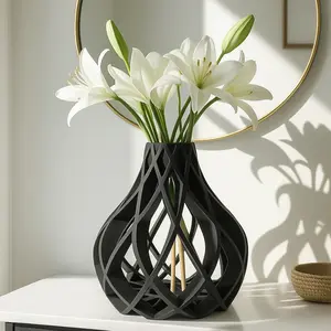 Modern Minimalist 3D Printed Vase - Handcrafted Decor Accent for Dried Flowers, Unique Design for Tabletop, Ideal for Room Ornaments
